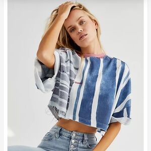 We The Free Blue Striped Crop Pancho/Pullover -XS